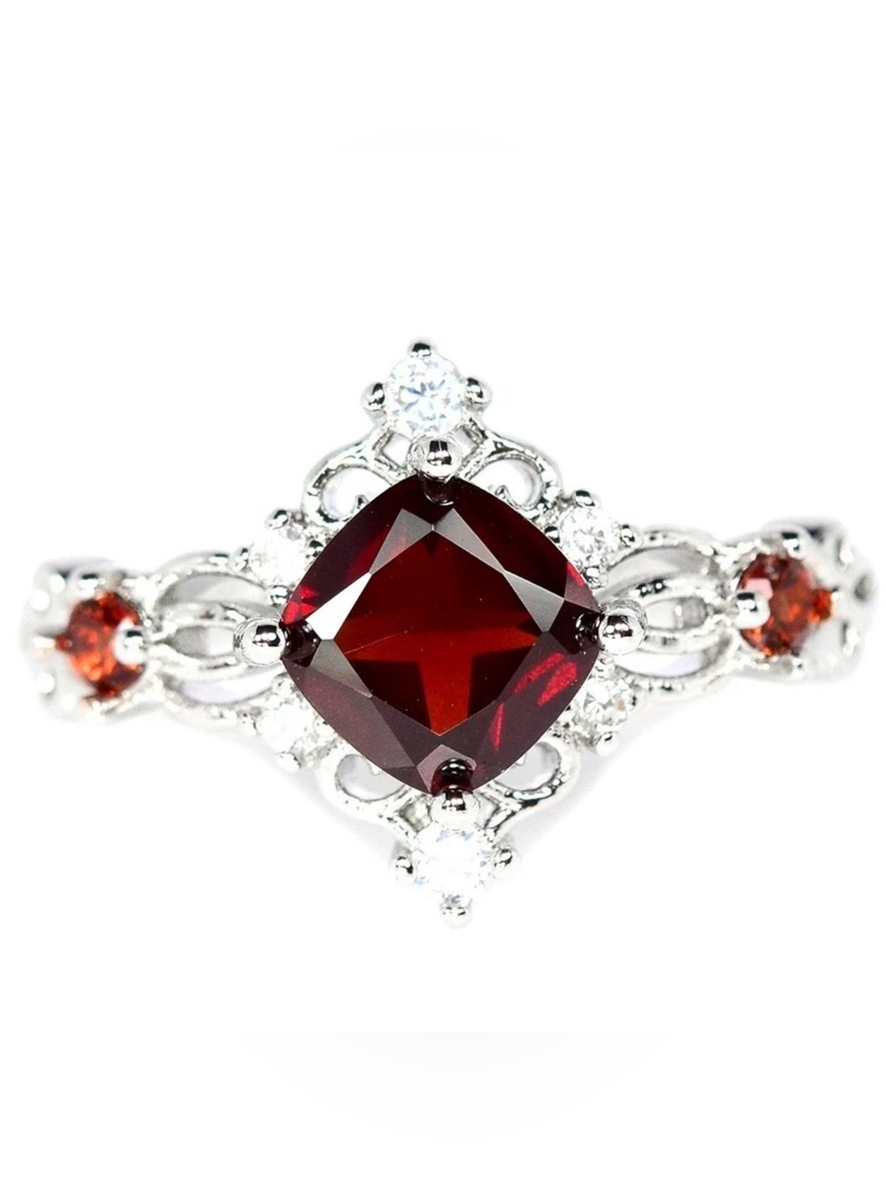 Ornate & Regal Natural Orange-Red Garnet 925 Sterling Silver Ring Size 8.25